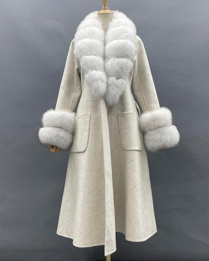 Chic Reversible Cashmere Coat with Fox Fur Trim - Women's Winter Elegance