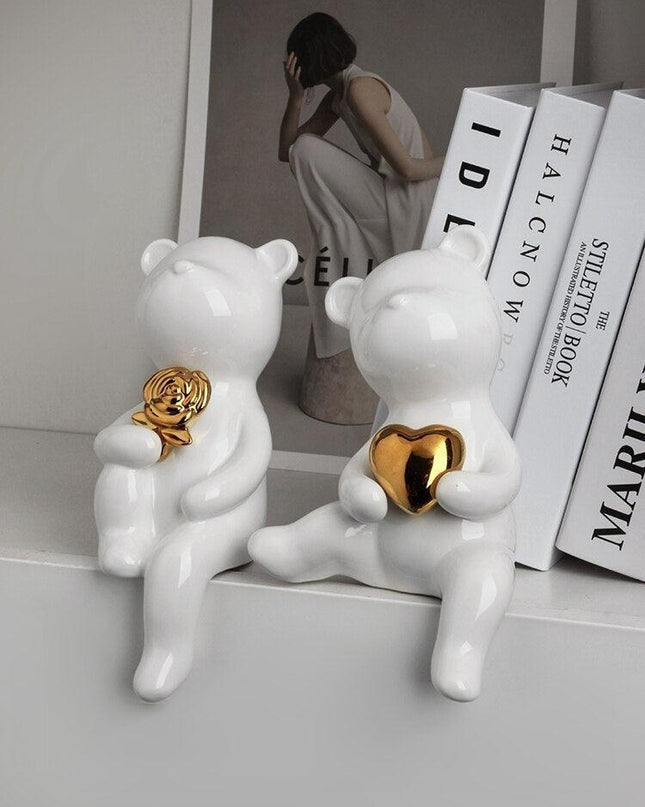 Nordic Charm: Adorable Ceramic Bear Figurine Duo for Home Decor