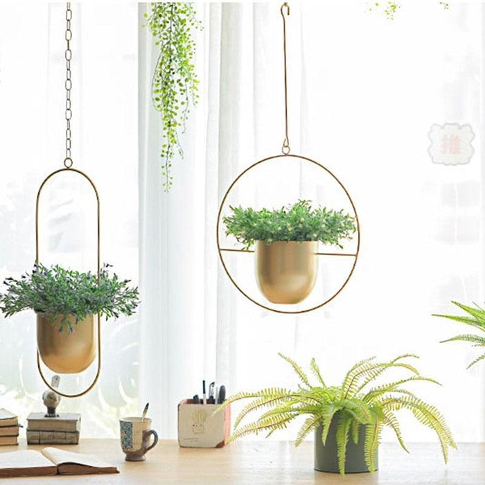 Nordic Swinging Chain Metal Hanging Flower Pot Planter Basket