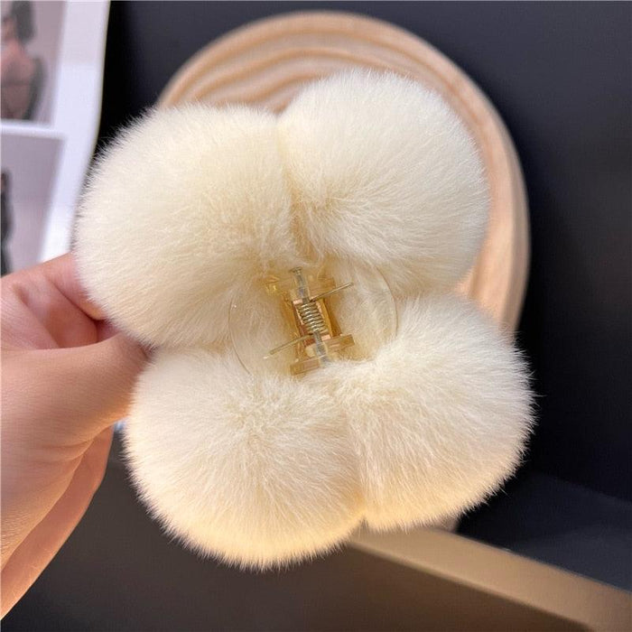 Luxe Rabbit Fur Shark Clip - Chic Hair Claw Accessory