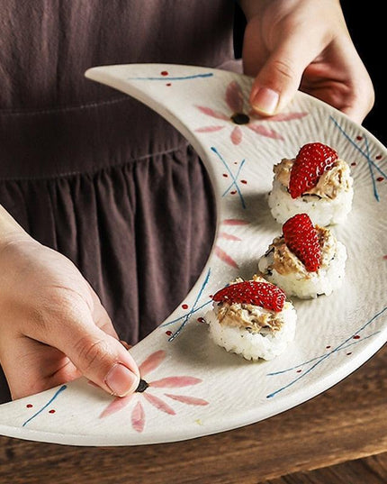 Sophisticated 12 Inch Porcelain Moon Dish: Ideal for Sushi, Desserts, and More!