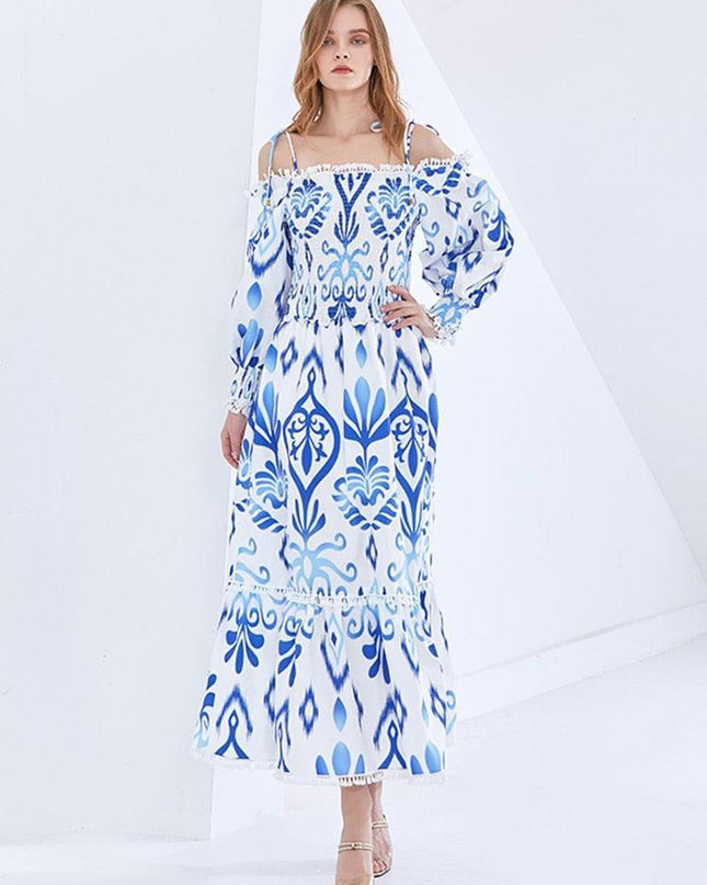 Vintage Elegance: Modern Off-Shoulder Dress with Retro Flair