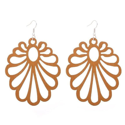 Artisan-Made Geometric Wood Dangle Earrings - Afro-Boho Ethnic Style Jewelry