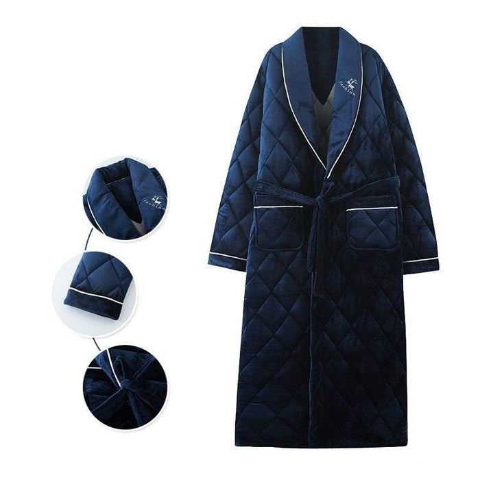 Men's Winter Snuggler Plus Size Cotton Flannel Bathrobe - Luxurious 3-Layer Quilted Robe for Maximum Coziness - Sizes L-XXXL