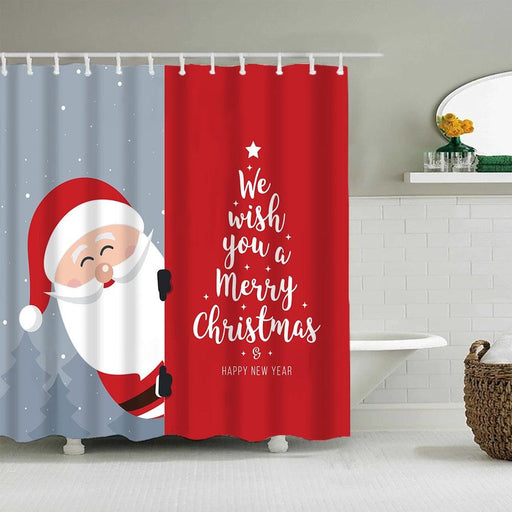 Christmas Cheer Santa Claus and Snowman Bathroom Shower Curtain