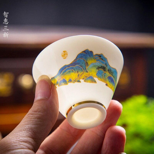 Auspicious Crane Mutton Fat Jade Tea Cup Set - Exquisite Choice for Tea Connoisseurs