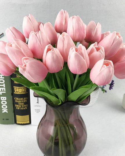 Realistic Tulip Flower Arrangement: 10 Lifelike Faux Blooms for Effortless Elegance
