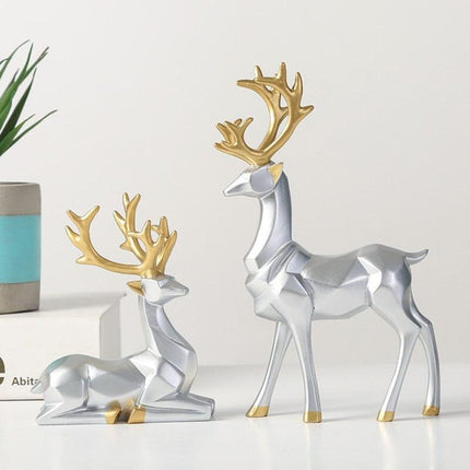 Chic Golden Resin Deer Couple Figurine for Stylish Home Accents