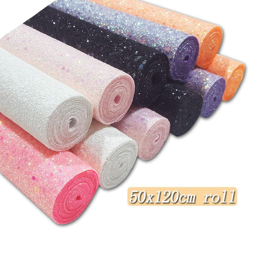 QIBU Chunky Glitter Fabric Roll - Black and White Sparkling Synthetic Leather Crafting Sheet