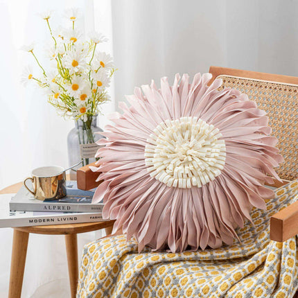 Pink and White Floral Velvet Tufted Throw Pillow Set with Fringe Trimming