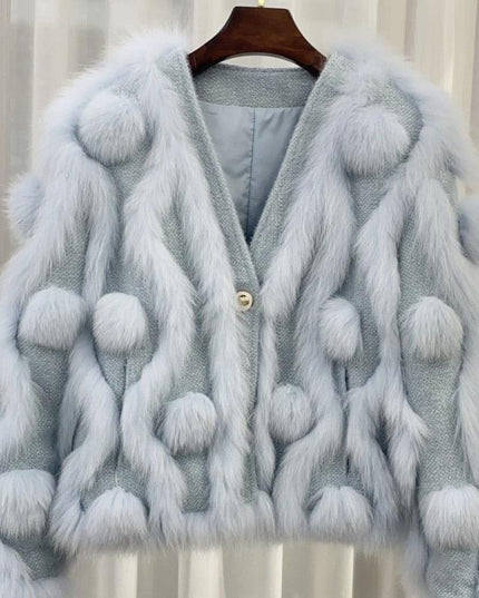 Winter Luxury: White Fox Fur Knit Cardigan