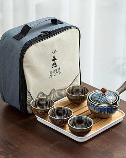 Elegant 360° Rotating Teapot and Cup Set: Premium Stone Mill Tea Ceremony Collection for Aficionados