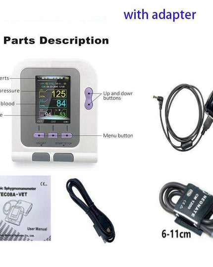 Comprehensive Veterinary Blood Pressure and Oxygen Monitoring System with Adjustable Cuff Sizes