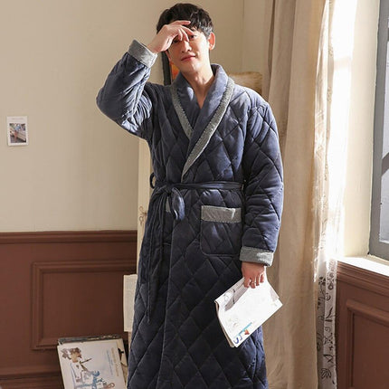 Men's Luxury Terry Plaid Winter Robe - Botanica Collection