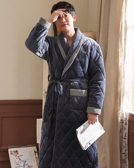 Men's Luxury Terry Plaid Winter Robe - Botanica Collection