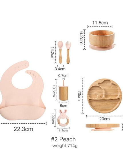 Bamboo Baby Feeding Set with Suction Plates and Rattle Toy - 7-Piece Collection