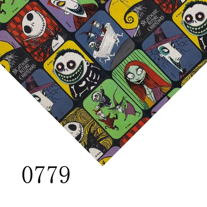 Cartoon Jack and Sally Printed Faux Leather Sheet - A4 Size