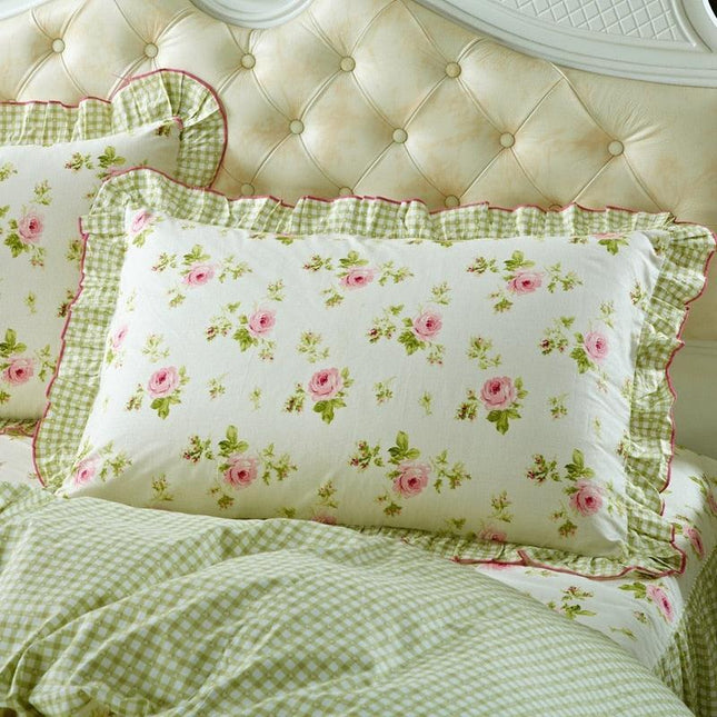Elegant Ruffle Garden Cotton Pillowcase Duo - Premium Bedding Collection