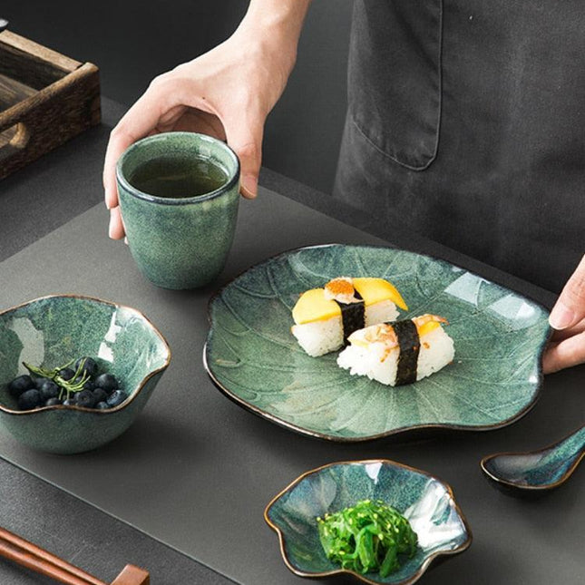 Sophisticated Japanese Lotus Leaf Ceramic Dining Set for Exquisite Table Styling