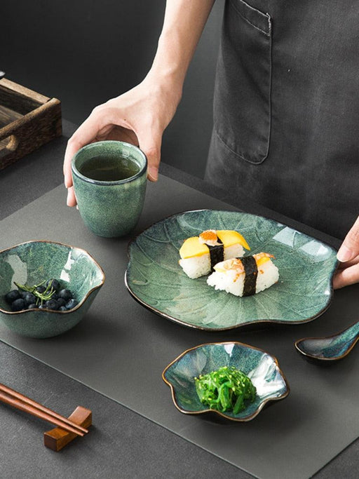 Exquisite Japanese Lotus Leaf Ceramic Dining Collection for Elevated Tablescapes