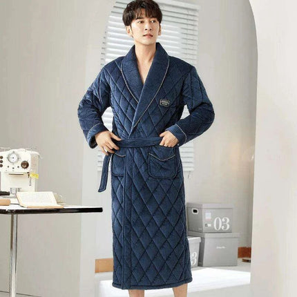 Luxurious Men's Triple-Layer Velvet Quilted Robe - Ultimate Warmth and Elegance
