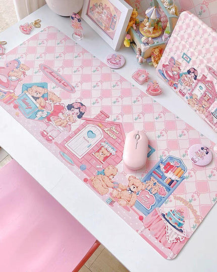 Adorable Kawaii Pink Bunny Oversized Desk Mat - Cute, Functional, and Non-Slip!