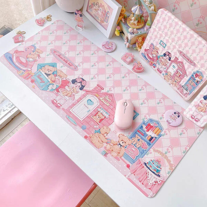 Whimsical Pink Bunny Desk Mat - Oversized, Anti-Skid, and Utterly Charming!