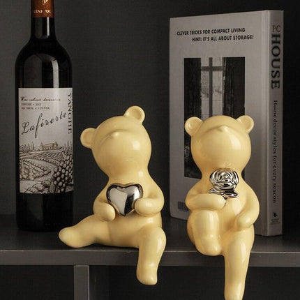 Nordic Charm: Adorable Ceramic Bear Figurine Duo for Home Decor
