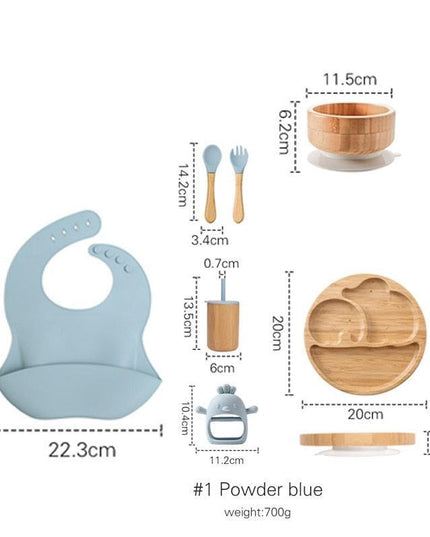 Bamboo Baby Feeding Set with Suction Plates and Rattle Toy - 7-Piece Collection