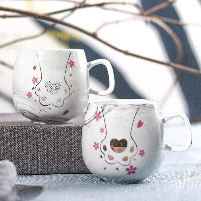 Flamingo Ceramic Travel Mug with Cute Cat Paw Design