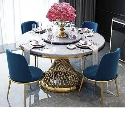 Luxurious Marble Dining Ensemble with Stainless Steel Base - Sophisticated Dining Set for Stylish Spaces