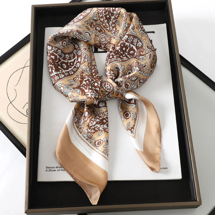 Luxury Silk Scarf for Women - Fashionable Square Kerchief with Leopard Print