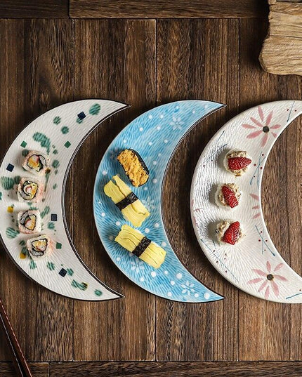 Sophisticated 12 Inch Porcelain Moon Dish: Ideal for Sushi, Desserts, and More!