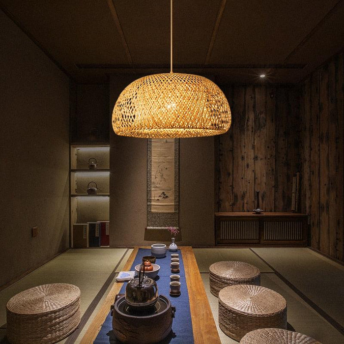 Chinese Style Bamboo Pendant Lamp with Handwoven Charm
