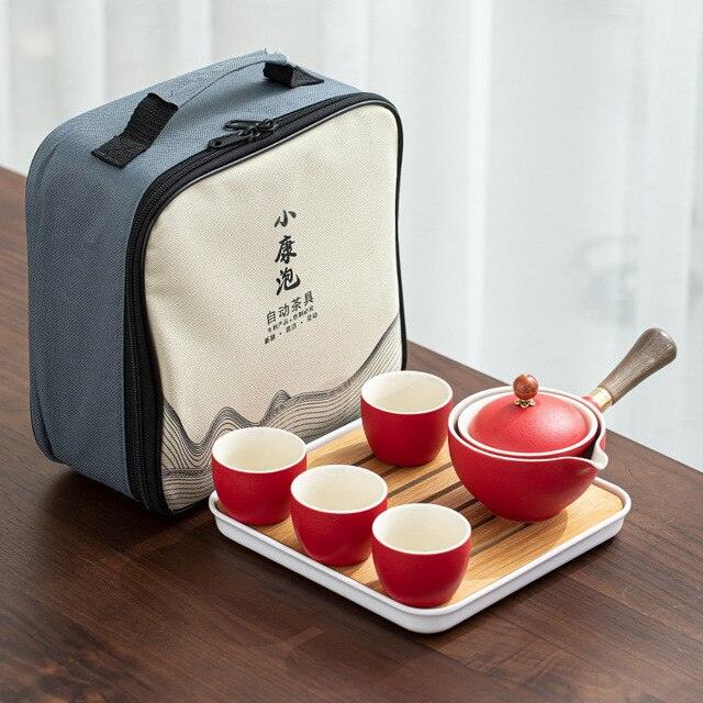 Elegant Handcrafted Stone Mill Teapot and Cup Set with 360° Swivel - Authentic Chinese Tea Ceremony Gift Ensemble.
