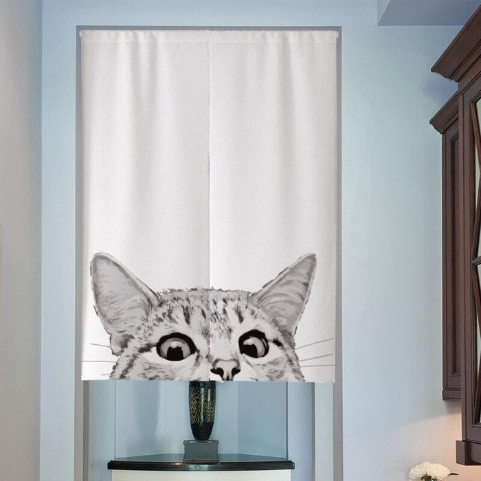 Elegant Japanese Style 3D Cat Print Half Door Curtain with Translucent Design