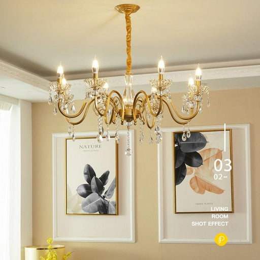 American Crystal Golden Chandelier Living Room Dining Room Bedroom Lamp European Simple Modern Light Luxury Salon Clothing Store-0-Très Elite-6 Lamp Arms-Warm light-Très Elite