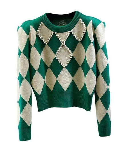 Korean Chic Diamond-Embellished Autumn Sweater