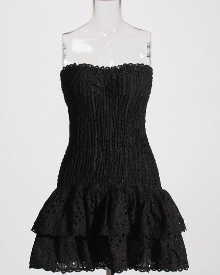 Chic Off-Shoulder Mini Dress with Flirty Layered Hem