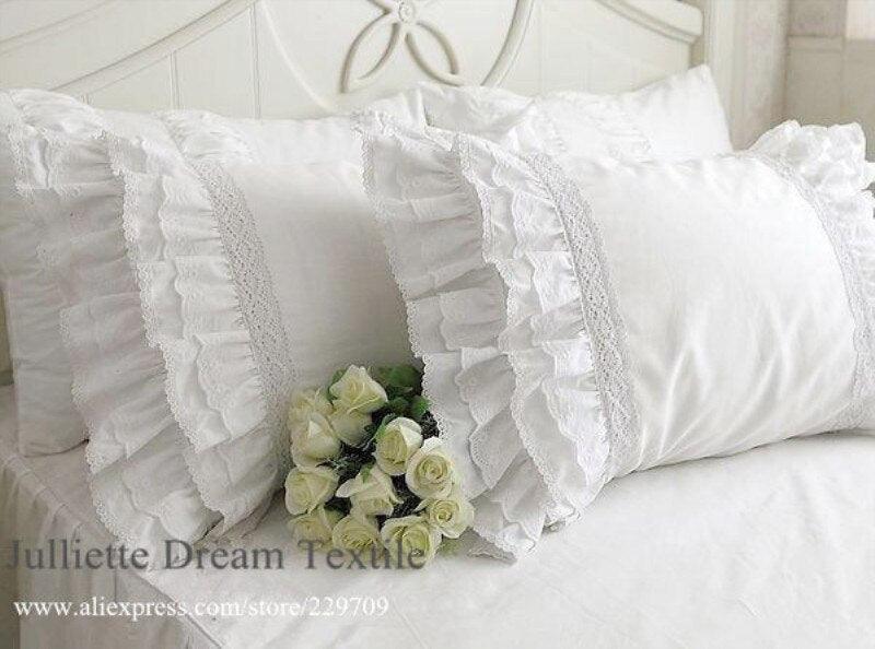 Elegant Ivory Faux Suede Fabric Pillowcase Set - Waterproof with Ruffles