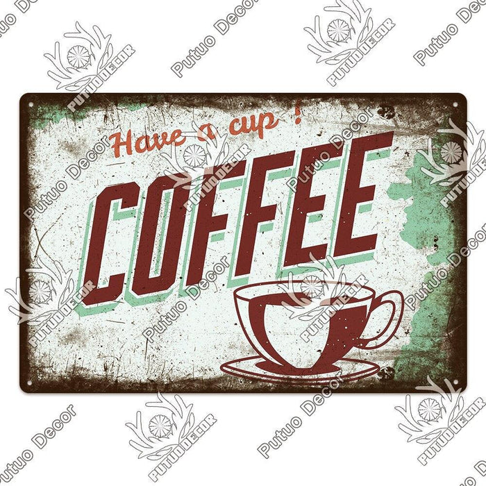 Vintage Coffee Metal Sign with Distressed Retro Charm for Kitchen, Cafe, or Bar