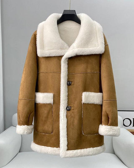 Chic Reversible Wool and Fur Winter Coat for Women