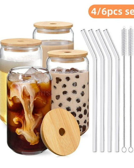 Elegant Can-Shaped Glass Tumbler Set - 4 Premium Cups for Luxurious Beverage Experiences