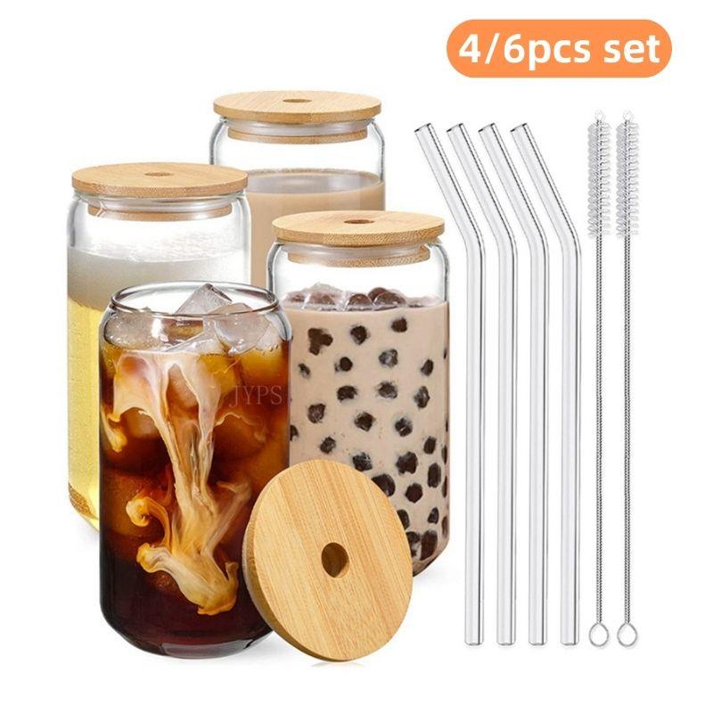 550ml/400ml Glass Cup With Lid and Straw Transparent Bubble Tea Cup Juice Glass Beer Can Milk Mocha Cups Breakfast Mug Drinkware-0-Très Elite-no straw no lid-400ml-Très Elite
