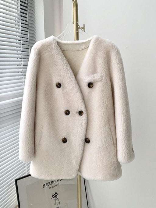 MENINA BONITA 2022 Double Breasted V-neck Winter Jacket Women Real Fur Coat Natural Weave Wool Fur Thick Warm Loose Outerwear