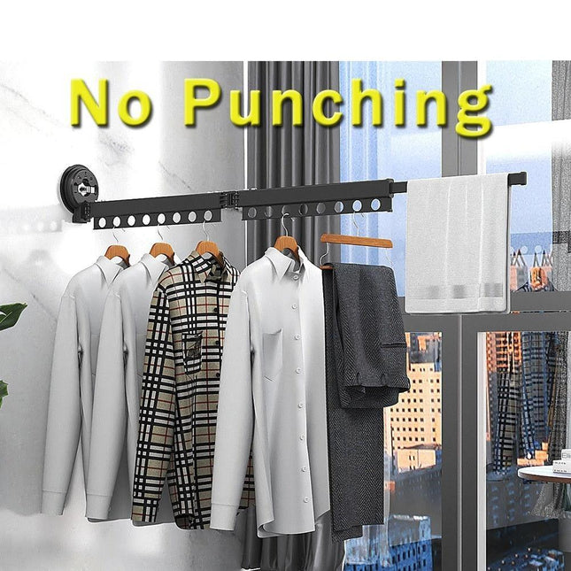 Sleek Aluminum Folding Wardrobe Rack with Elegant Wall Mount and Easy Suction Cup Setup
