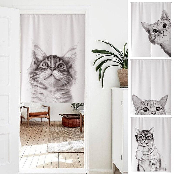 Japanese Style 3D Cat Print Split Door Curtain with Elegant Design