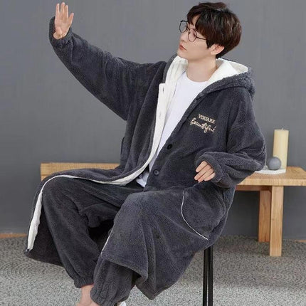 Men's Coral Fleece Lounge Pajama Set for Cozy Autumn & Winter Comfort