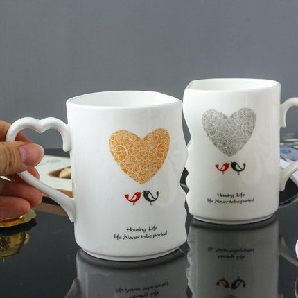Romantic Ceramic Lovebird Mug Duo - A Perfect Gift for Couples
