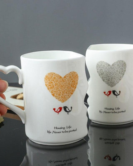 Romantic Ceramic Lovebird Mug Duo - A Perfect Gift for Couples